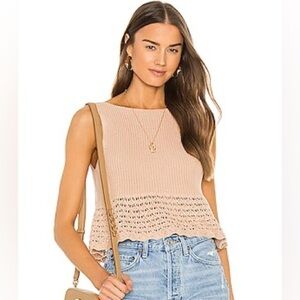 REVOLVE x 525 | Pointelle Tiny Top in Oat | Tan Sleeveless Knit Crochet Tank S